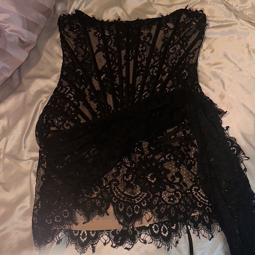 Heiress Beverley Hills - BLACK LACE CORSET DRAPED MINI DRESS